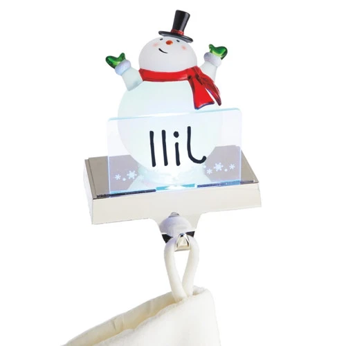 6.75" White And Red LED Lighted Frosted Snowman Christmas Stocking Holder Foralization 2 6.75" White And Red LED Lighted Frosted Snowman Christmas Stocking Holder Foralization - Image 2