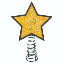 10" Lighted Yellow And Green Star MLB Pittsburgh Pirates Mosaic Christmas Tree Topper