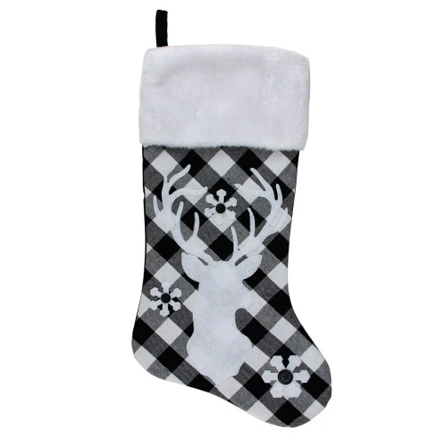 Northlight 20.5" Black And White Plaid Rustic Reindeer Snowflake Christmas Stocking 1 Northlight 20.5" Black And White Plaid Rustic Reindeer Snowflake Christmas Stocking