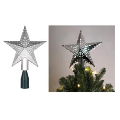 11.5" Lighted Silver Kaleidoscope Star Christmas Tree Topper - Cool White Lights -Christmas Decoration Store mr.20christmas2069802 03 17085.1599267576