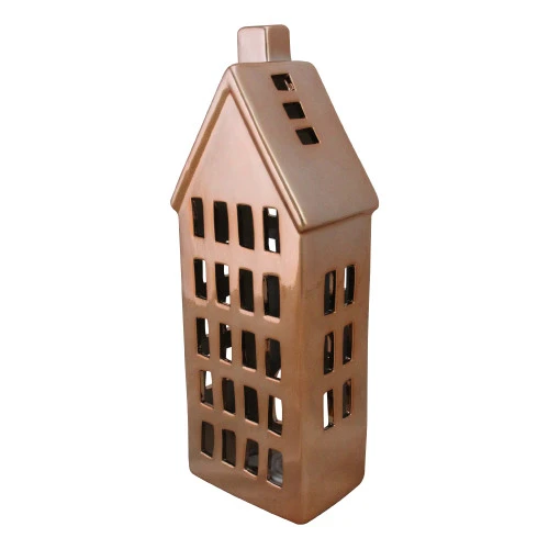 Northlight 10.5" Shiny Copper Ceramic House Tea Light Candle Holder 2 Northlight 10.5" Shiny Copper Ceramic House Tea Light Candle Holder - Image 2