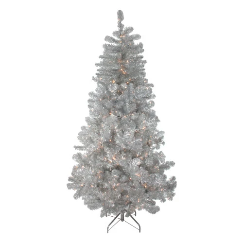 Northlight 4.5' Pre-Lit Silver Metallic Tinsel Artificial Christmas Tree - Clear Lights 1 Northlight 4.5' Pre-Lit Silver Metallic Tinsel Artificial Christmas Tree - Clear Lights