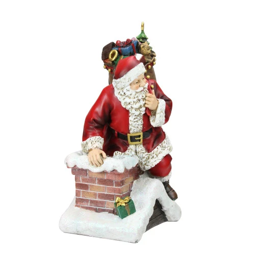 11" Red Santa Going Down The Chimney Christmas Tabletop Figurine 3 11" Red Santa Going Down The Chimney Christmas Tabletop Figurine - Image 3