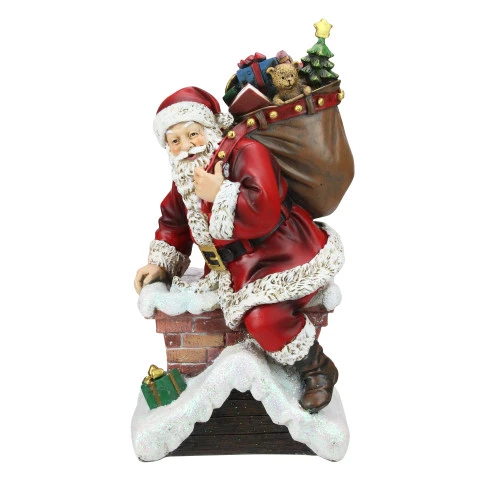 11" Red Santa Going Down The Chimney Christmas Tabletop Figurine 1 11" Red Santa Going Down The Chimney Christmas Tabletop Figurine