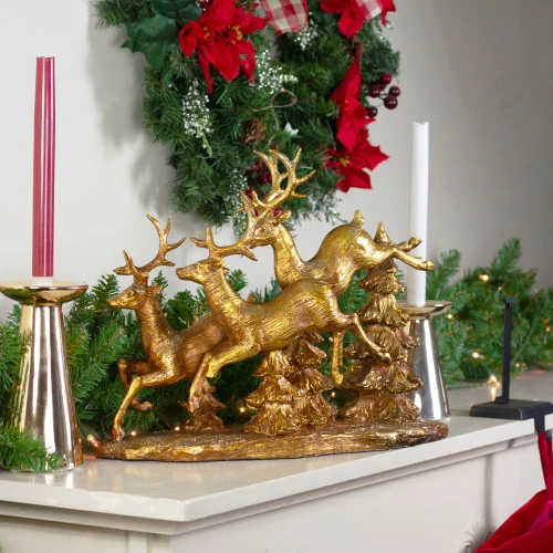 17" Glittering Gold Christmas Reindeer Scene Tabletop Figurine 5 17" Glittering Gold Christmas Reindeer Scene Tabletop Figurine - Image 5