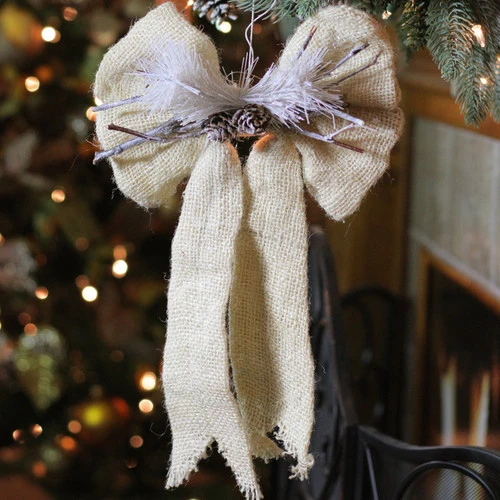Northlight 15" Ivory And White Bow With Pine Cone Hanging Christmas Decor 2 Northlight 15" Ivory And White Bow With Pine Cone Hanging Christmas Decor - Image 2