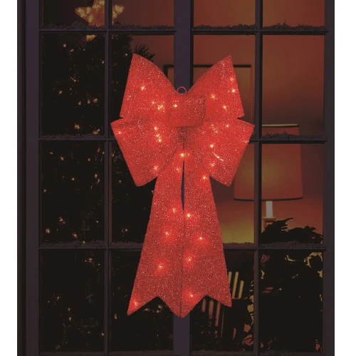 Northlight 30" LED Lighted Red Tinsel Bow Christmas Decoration 4 Northlight 30" LED Lighted Red Tinsel Bow Christmas Decoration - Image 4