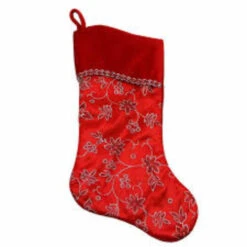 Northlight 20.5" Red And Silver Glittered Floral Shadow Cuffed Christmas Stocking -Christmas Decoration Store northlight20l35393 03 65629.1599786792