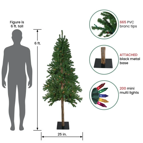 Northlight 6' Pre-Lit Medium Alpine Artificial Christmas Tree - Multicolor Lights 2 Northlight 6' Pre-Lit Medium Alpine Artificial Christmas Tree - Multicolor Lights - Image 2