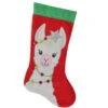 20" Red And Green Christmas Stocking With Festive Llama With Pom Garland Applique