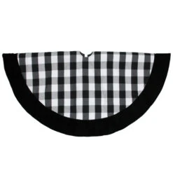 48" Black And White Plaid Round Christmas Tree Skirt
