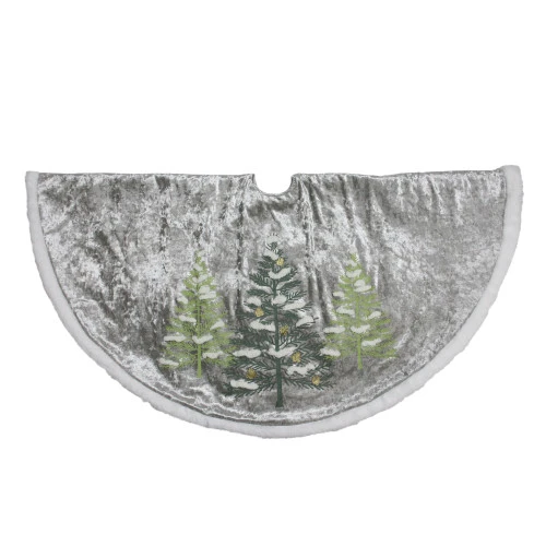 48" Gray And Green Traditional Trees Embossed Christmas Tree Skirt 1 48" Gray And Green Traditional Trees Embossed Christmas Tree Skirt
