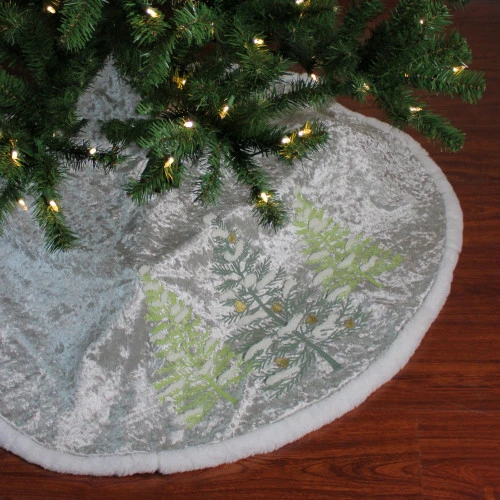 48" Gray And Green Traditional Trees Embossed Christmas Tree Skirt 2 48" Gray And Green Traditional Trees Embossed Christmas Tree Skirt - Image 2