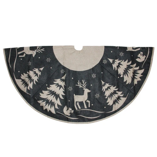56" Gray And Black Reindeer In Forest Christmas Tree Skirt 1 56" Gray And Black Reindeer In Forest Christmas Tree Skirt