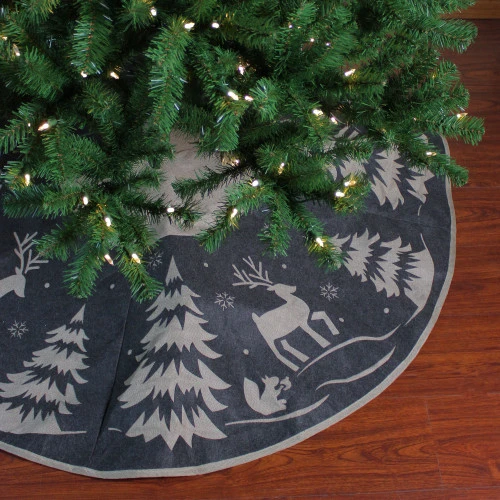 56" Gray And Black Reindeer In Forest Christmas Tree Skirt 2 56" Gray And Black Reindeer In Forest Christmas Tree Skirt - Image 2