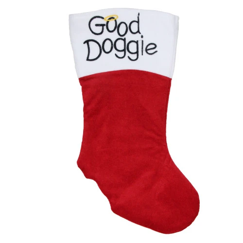 Northlight 19" Red And White Embroidered Halo "Good Doggie" Christmas Stocking With Cuff 1 Northlight 19" Red And White Embroidered Halo "Good Doggie" Christmas Stocking With Cuff