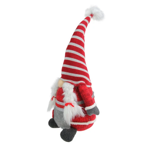 Northlight 15" Red White And Grey Girl Gnome With Braids And Striped Hat Christmas Decoration 2 Northlight 15" Red White And Grey Girl Gnome With Braids And Striped Hat Christmas Decoration - Image 2