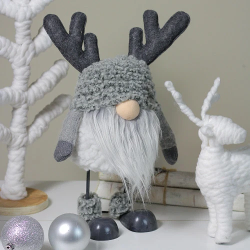 Northlight 15" Grey Bouncy Gnome With Antlers Tabletop Christmas Decoration 3 Northlight 15" Grey Bouncy Gnome With Antlers Tabletop Christmas Decoration - Image 3