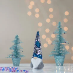 Northlight 13.5" Gray Standing Christmas Gnome Decoration With Blue Flip Sequin Hat -Christmas Decoration Store northlight am87033 8 15606.1599700431