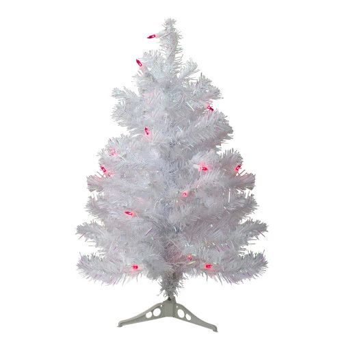 Northlight 2' Pre-Lit White Pine Slim Artificial Christmas Tree - Pink Lights 1 Northlight 2' Pre-Lit White Pine Slim Artificial Christmas Tree - Pink Lights