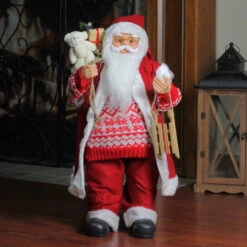 Northlight 24" Red And White Country Twist Standing Santa Claus Christmas Figure