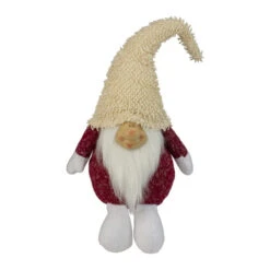 Northlight 15" Textured Red And White Chubby Smiling Gnome Plush Table Top Christmas Figure