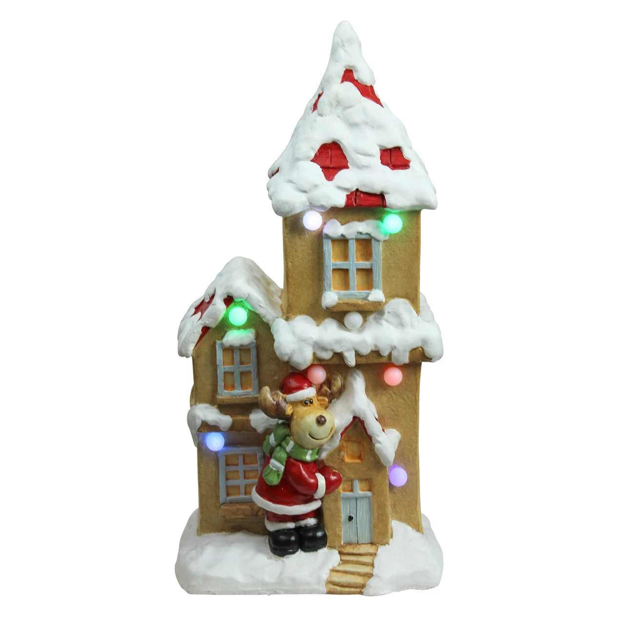 Northlight 21.25" White And Brown Pre-Lit LED House With Reindeer Santa Musical Christmas Tabletop Decor 1 Northlight 21.25" White And Brown Pre-Lit LED House With Reindeer Santa Musical Christmas Tabletop Decor