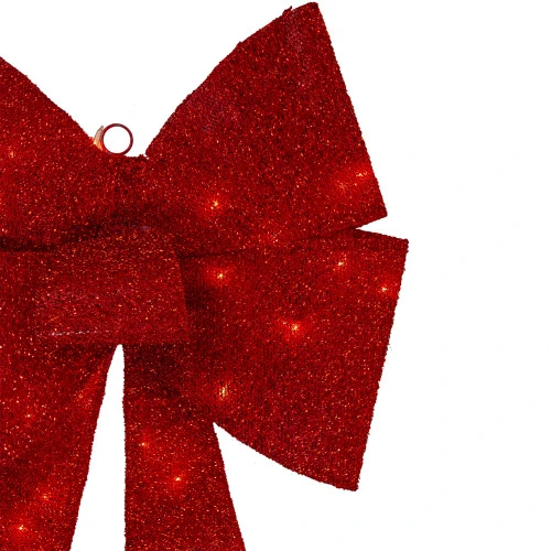 Northlight 30" LED Lighted Red Tinsel Bow Christmas Decoration 3 Northlight 30" LED Lighted Red Tinsel Bow Christmas Decoration - Image 3