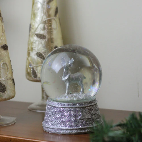 Northlight 5.5" Silver Glittered Reindeer Christmas Snow Globe 3 Northlight 5.5" Silver Glittered Reindeer Christmas Snow Globe - Image 3