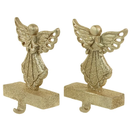 Northlight Set Of 2 Gold Angel Glittered Christmas Stocking Holders 5.5" 4 Northlight Set Of 2 Gold Angel Glittered Christmas Stocking Holders 5.5" - Image 4