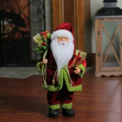 Northlight 16" Red And Green Grand Imperial Santa Claus With Gift Bag Christmas Tabletop Figurine -Christmas Decoration Store northlight e76439 3 63260.1665610429