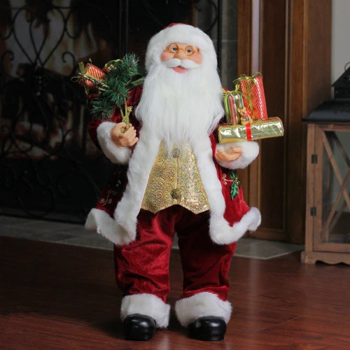 Northlight 24" Red Holly Berry Standing Santa Claus With Presents And Gift Bag Christmas Figurine 2 Northlight 24" Red Holly Berry Standing Santa Claus With Presents And Gift Bag Christmas Figurine - Image 2