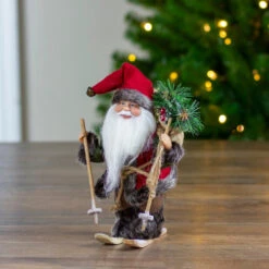 Northlight 9" Brown And Red Skiing Santa Claus With Gift Bag Christmas Figurine -Christmas Decoration Store northlight e76604 5 08394.1588415426