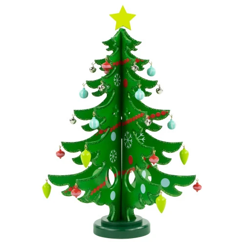 Northlight 13.75" Green 3-D Wood Christmas Tree With Ornaments Decoration 1 Northlight 13.75" Green 3-D Wood Christmas Tree With Ornaments Decoration