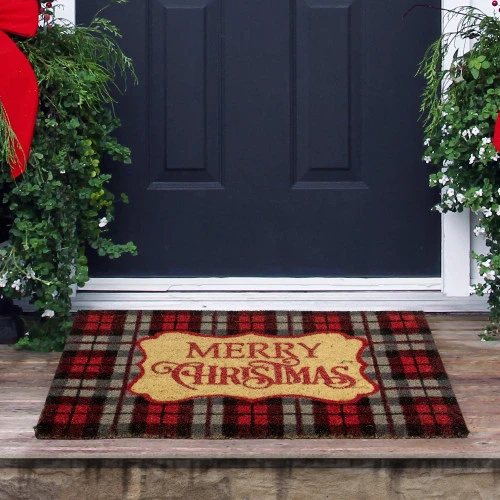 Northlight Red And Black Plaid "Merry Christmas" Rectangular Doormat 18" X 30" 2 Northlight Red And Black Plaid "Merry Christmas" Rectangular Doormat 18" X 30" - Image 2
