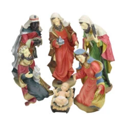 Northlight 6pc Red And Green Holy Family Religious Christmas Nativity Statues 19"