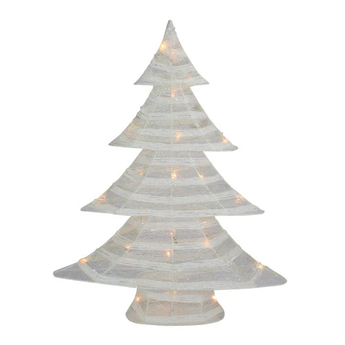 Northlight 24.5" White And Silver Battery Operated Glittered LED Christmas Tree Tabletop Decor