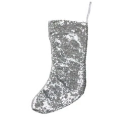 Northlight 17.5" White And Gray Sequins Hanging Christmas Stocking -Christmas Decoration Store northlight hm14695 03 67606.1599786480