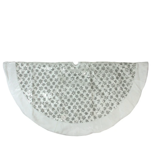 Northlight 60" White And Silver Sequin Snowflake Christmas Tree Skirt With Faux Fur Border 1 Northlight 60" White And Silver Sequin Snowflake Christmas Tree Skirt With Faux Fur Border
