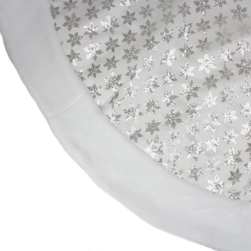 Northlight 60" White And Silver Sequin Snowflake Christmas Tree Skirt With Faux Fur Border 3 Northlight 60" White And Silver Sequin Snowflake Christmas Tree Skirt With Faux Fur Border - Image 3
