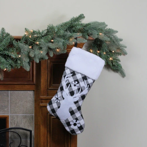 Northlight 20.5" Black And White Plaid Rustic Reindeer Snowflake Christmas Stocking 2 Northlight 20.5" Black And White Plaid Rustic Reindeer Snowflake Christmas Stocking - Image 2