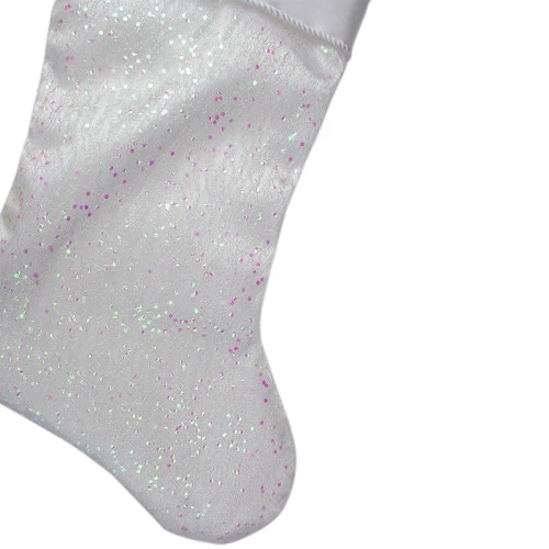 Northlight 22.25" White With Pink Iridescent Glitter Christmas Stocking With Satin Cuff 4 Northlight 22.25" White With Pink Iridescent Glitter Christmas Stocking With Satin Cuff - Image 4