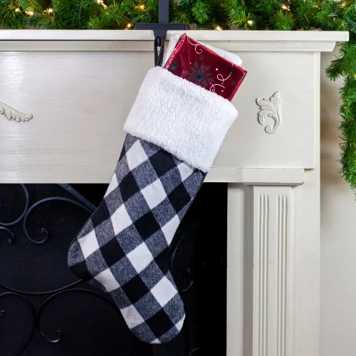 Northlight 23" Black And White Rustic Checkered Christmas Stocking 2 Northlight 23" Black And White Rustic Checkered Christmas Stocking - Image 2