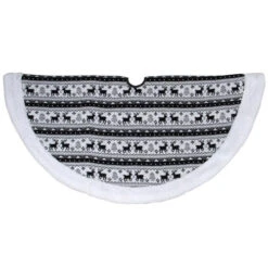 Northlight 48" Black And White Knitted Reindeer Lodge Round Christmas Tree Skirt