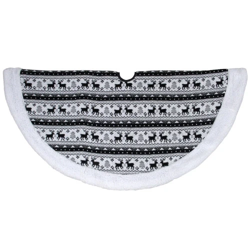 Northlight 48" Black And White Knitted Reindeer Lodge Round Christmas Tree Skirt 1 Northlight 48" Black And White Knitted Reindeer Lodge Round Christmas Tree Skirt