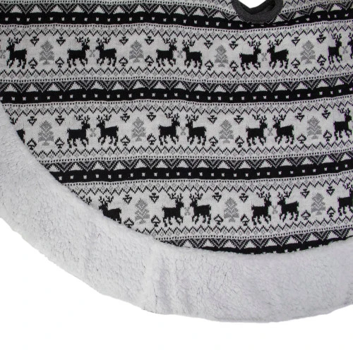 Northlight 48" Black And White Knitted Reindeer Lodge Round Christmas Tree Skirt 3 Northlight 48" Black And White Knitted Reindeer Lodge Round Christmas Tree Skirt - Image 3