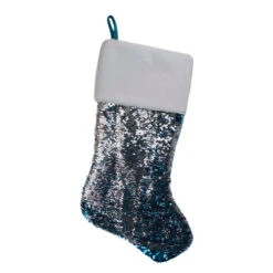 Northlight 22.75" Sky Blue And Silver Reversible Sequined Christmas Stocking With Faux Fur Cuff 7 Northlight 22.75" Sky Blue And Silver Reversible Sequined Christmas Stocking With Faux Fur Cuff -Christmas Decoration Store northlight l27914 02 38442.1588344222