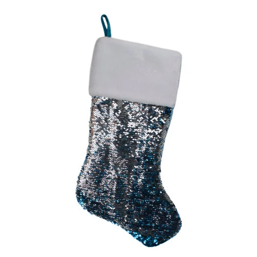 Northlight 22.75" Sky Blue And Silver Reversible Sequined Christmas Stocking With Faux Fur Cuff 3 Northlight 22.75" Sky Blue And Silver Reversible Sequined Christmas Stocking With Faux Fur Cuff - Image 3