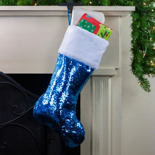 Northlight 22.75" Sky Blue And Silver Reversible Sequined Christmas Stocking With Faux Fur Cuff 2 Northlight 22.75" Sky Blue And Silver Reversible Sequined Christmas Stocking With Faux Fur Cuff - Image 2