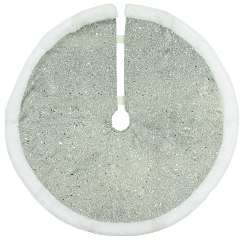 Northlight 20" Silver Glittered Mini Christmas Tree Skirt With White Fur Trim 1 Northlight 20" Silver Glittered Mini Christmas Tree Skirt With White Fur Trim